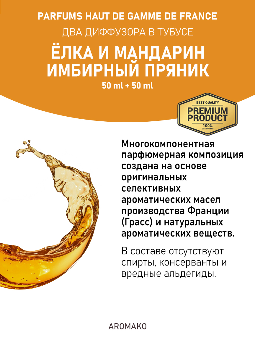 Аромадиффузор «Ёлка и мандарин / Имбирный пряник», 50 мл