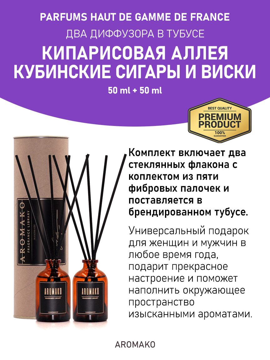 Аромадиффузор «Кипарисовая аллея / Кубинские сигары и виски», 50 мл