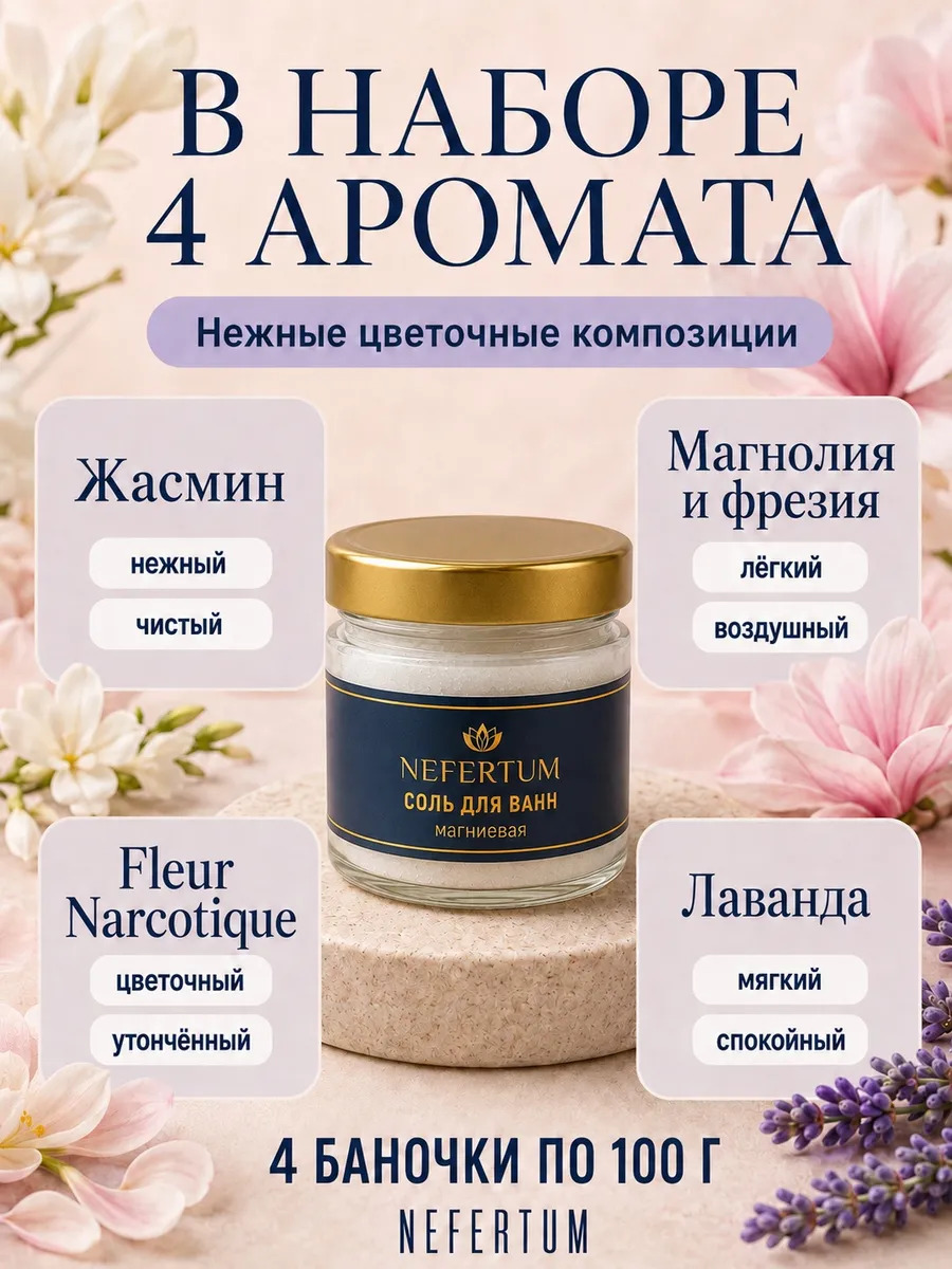 Магниевая соль Эпсом для ванны подарочный набор 4х100 г