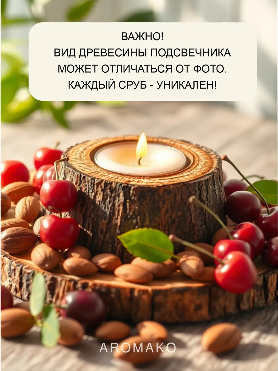 Аромасвеча AromaKo «Вишня и миндаль» в дереве