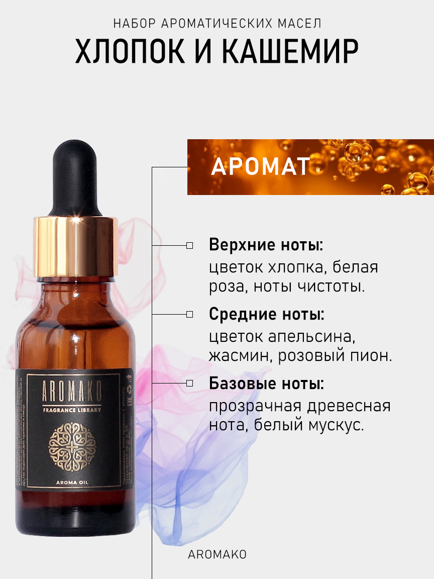 Подарочный набор аромамасел AromaKo «Хлопок и Кашемир», 2 шт. по 20 мл