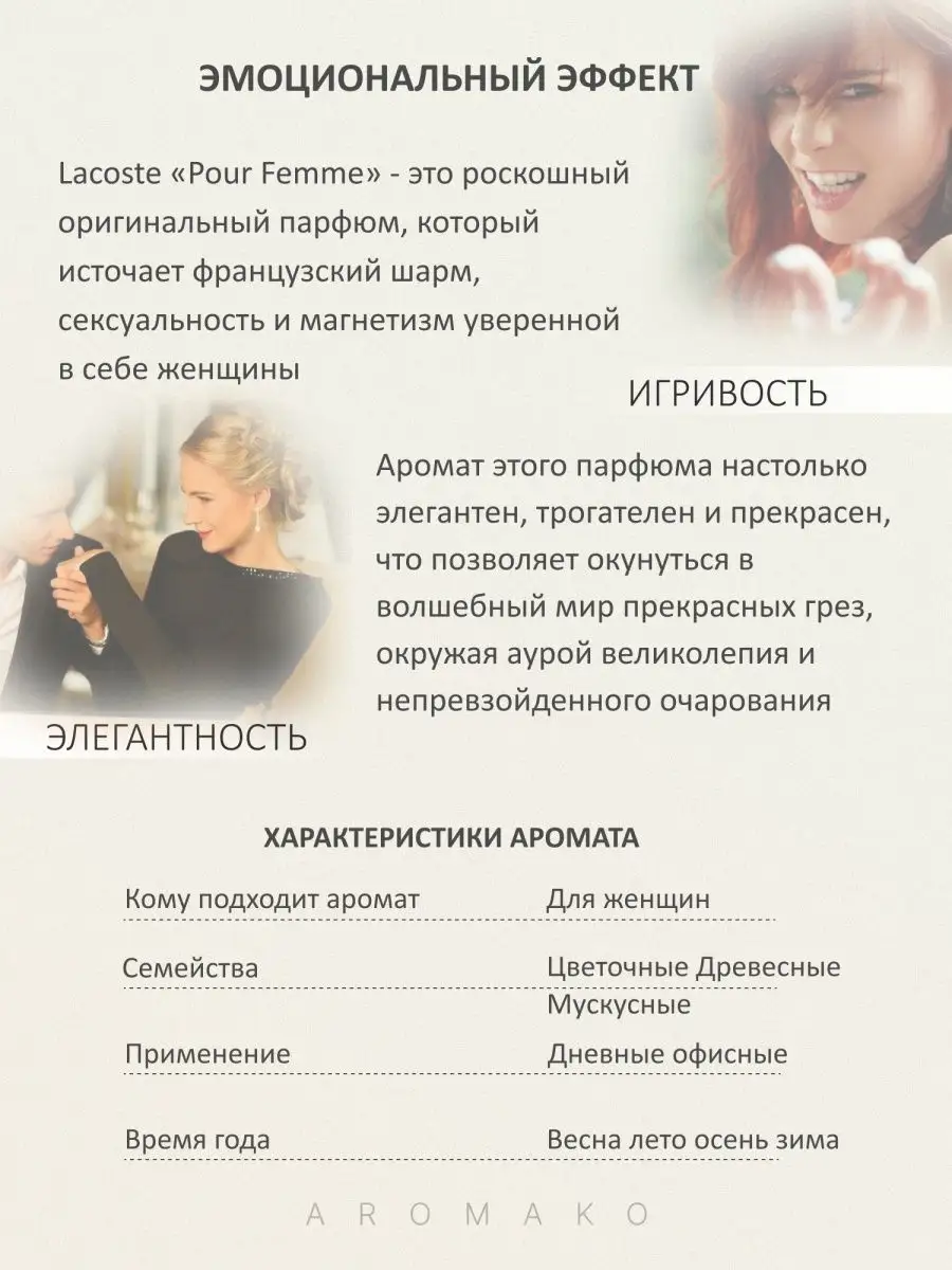 Парфюм — по мотивам по мотивам Lacoste Pour Femme Пур Фемме, 15 мл