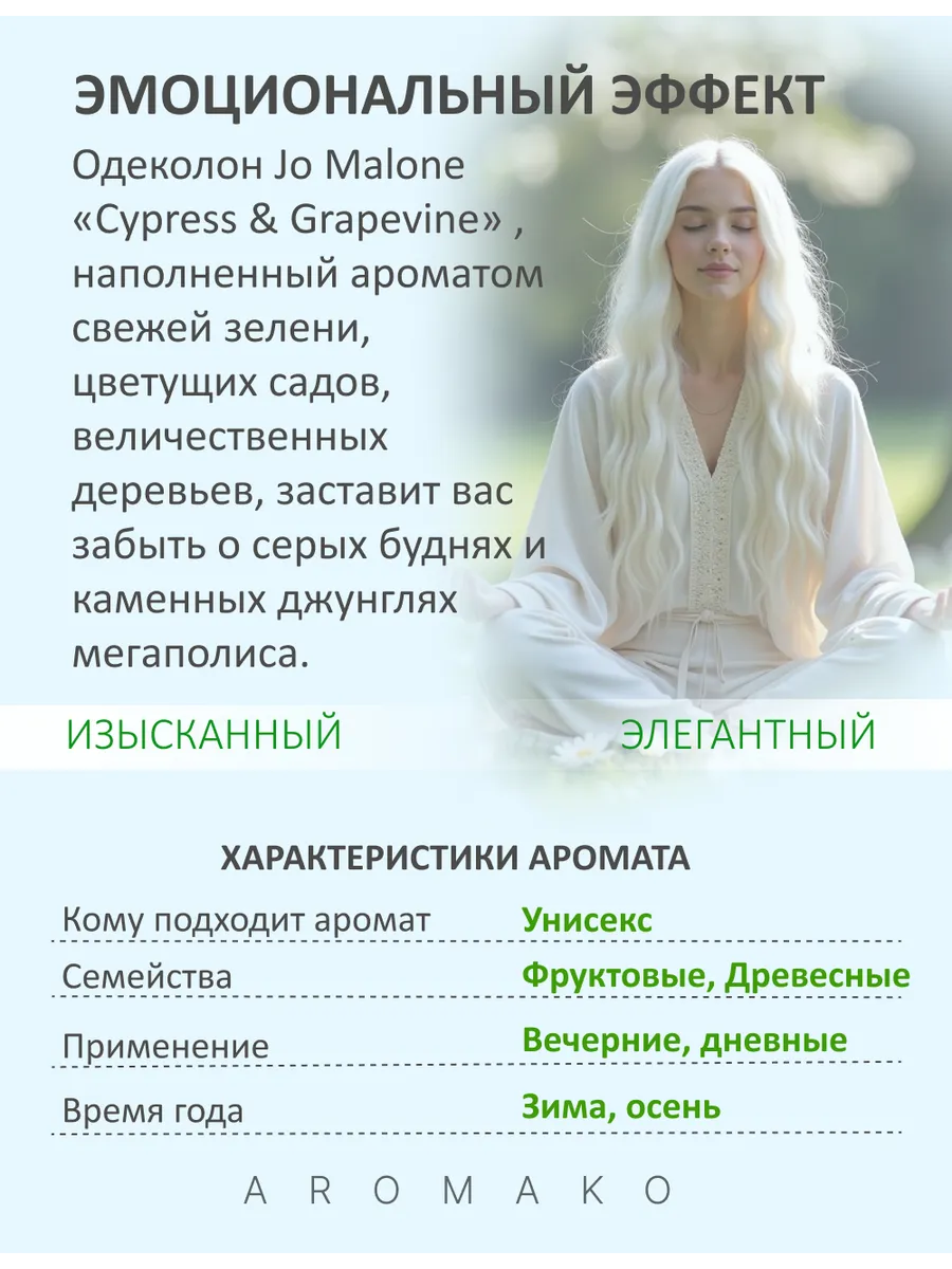 Масляные духи — по мотивам Jo Malone London — Cypress&grapevine, 3 мл