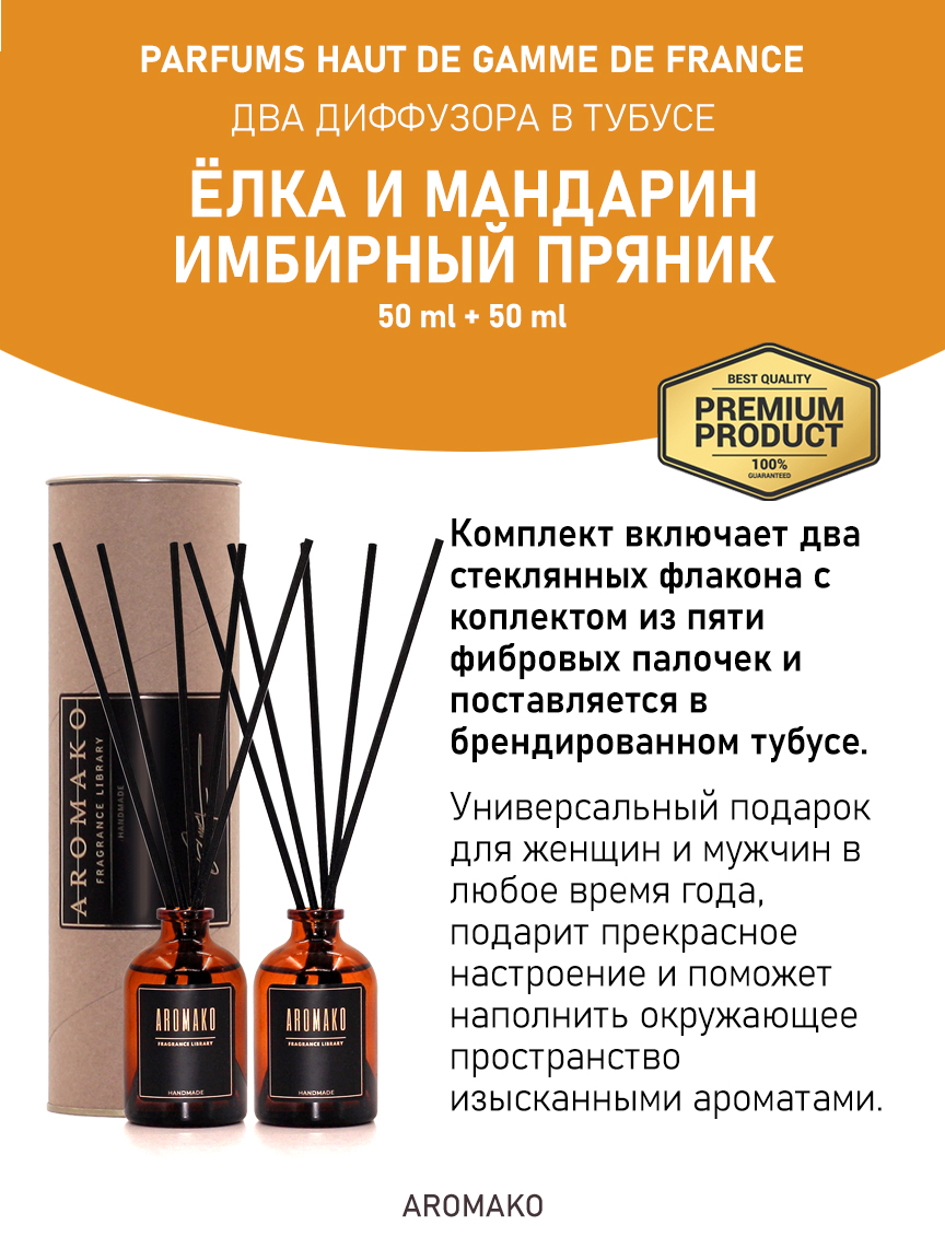 Аромадиффузор «Ёлка и мандарин / Имбирный пряник», 50 мл