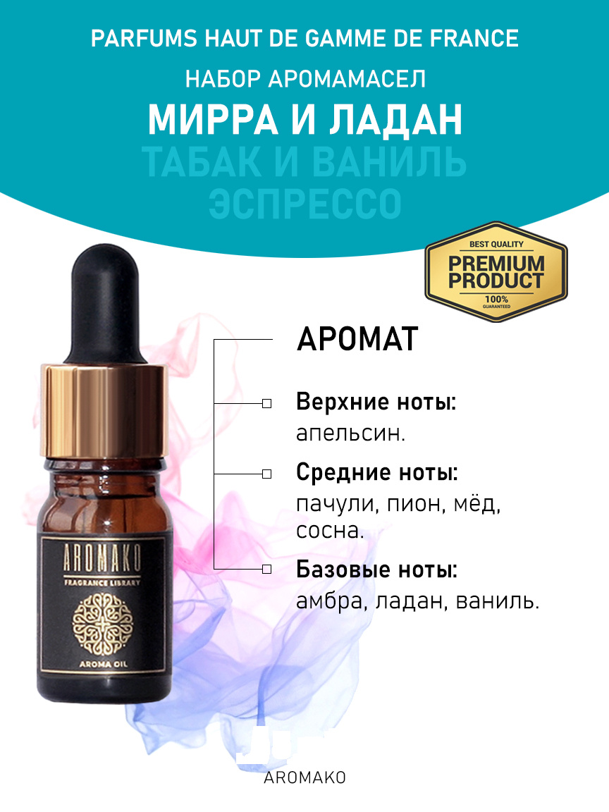 Подарочный набор аромамасел «Мирра и ладан + Табак и ваниль + Эспрессо», 3 × 5 мл