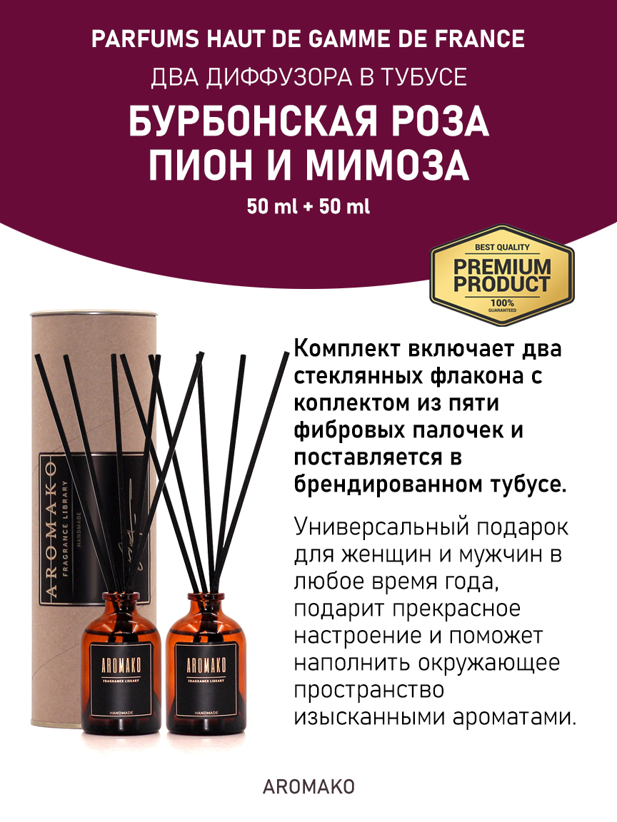 Аромадиффузор «Бурбонская роза / Пион и мимоза», 50 мл