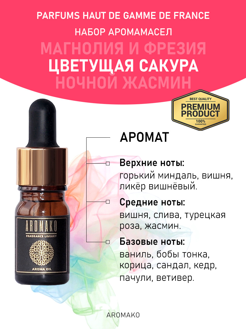 Подарочный набор аромамасел «Магнолия и фрезия + Цветущая сакура + Ночной жасмин», 3 × 5 мл