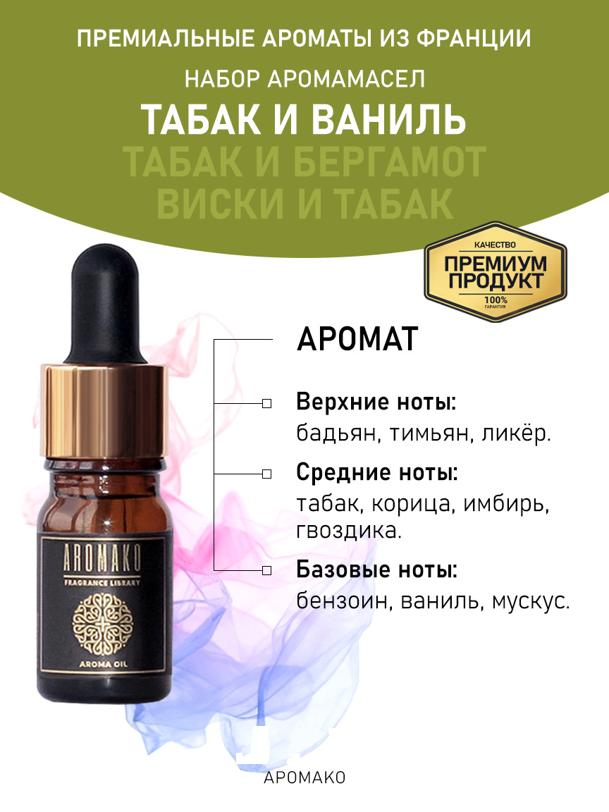 Подарочный набор аромамасел «Табак и Ваниль + Табак и Бергамот + Виски и Табак», 3 × 5 мл