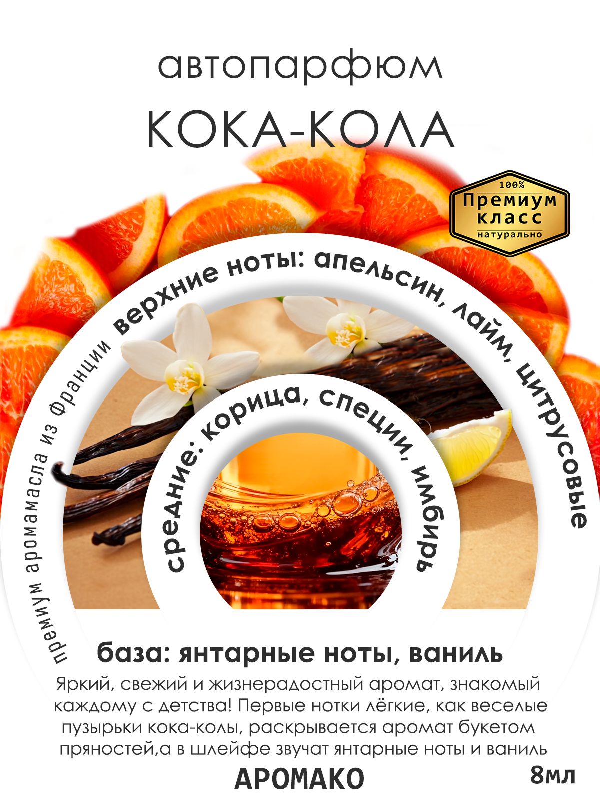 Подвесной автопарфюм «Аромако Ароматизатор Для Автомобиля Кока-Кола / Парфюм Для Дома И Офиса /8Мл» — 8 мл