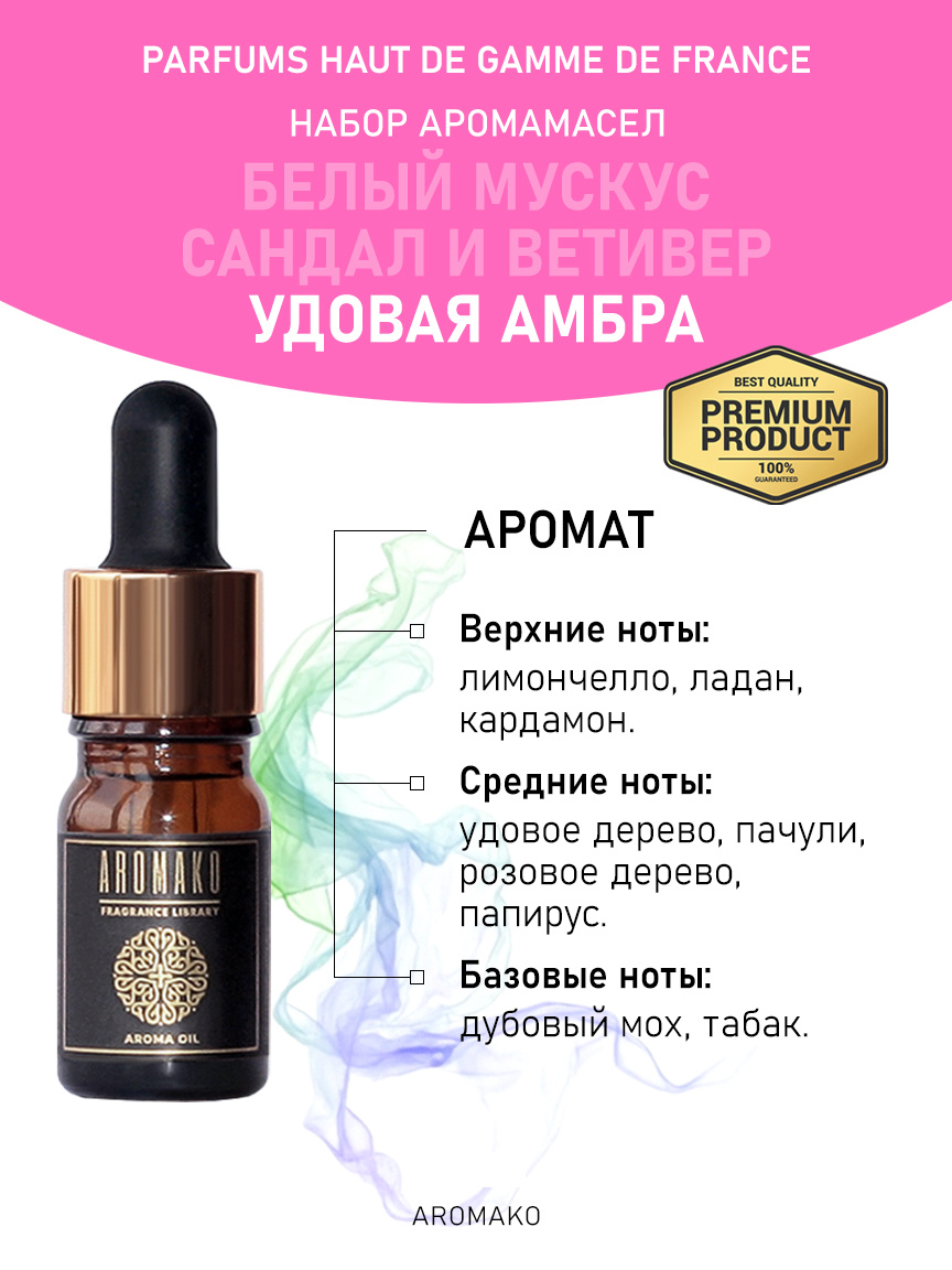 Подарочный набор аромамасел «Белый мускус + Сандал и ветивер + Удовая амбра», 3 × 5 мл